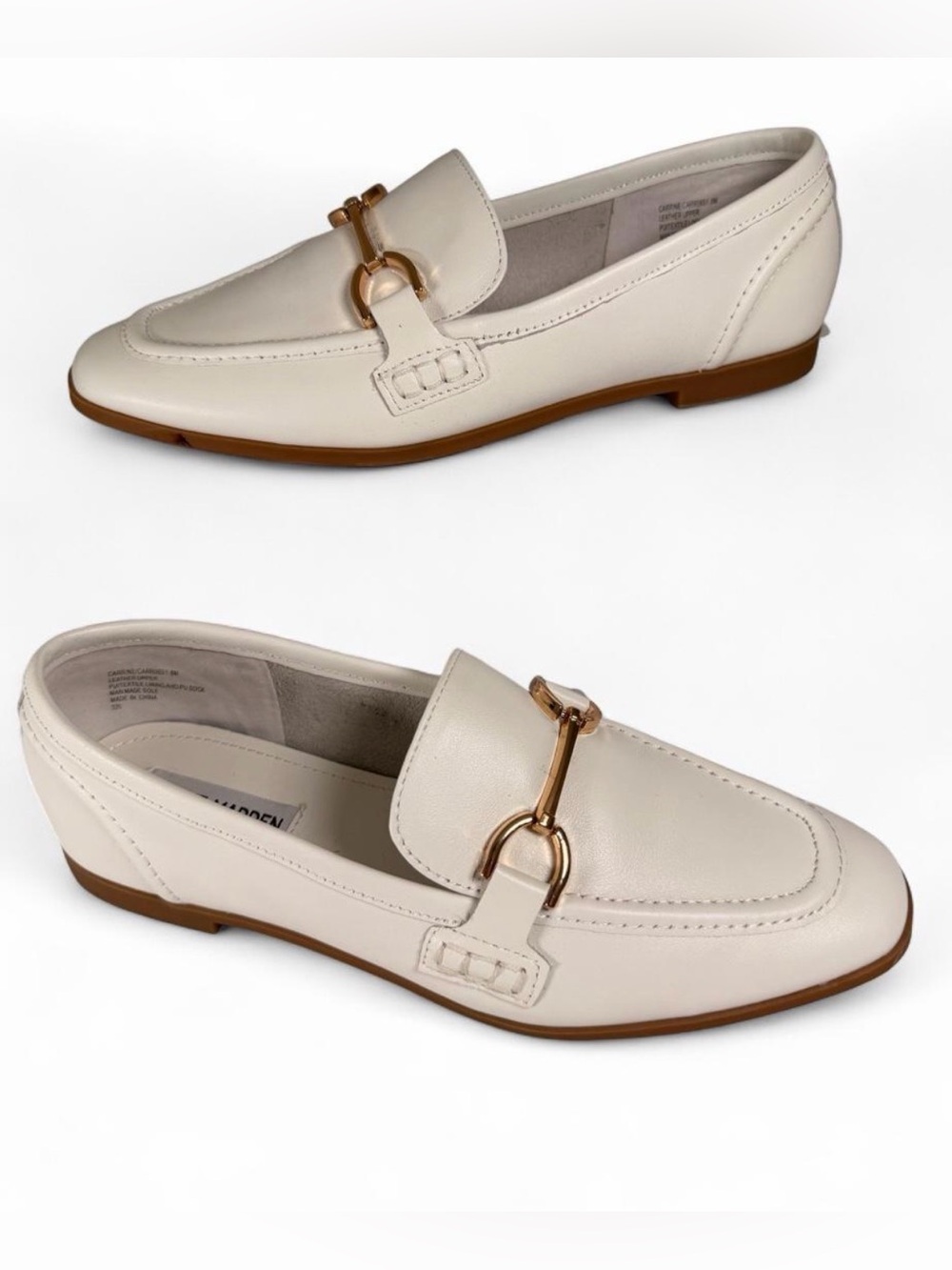 Steve Madden Cream Leather Loafers with Gold Horsebit